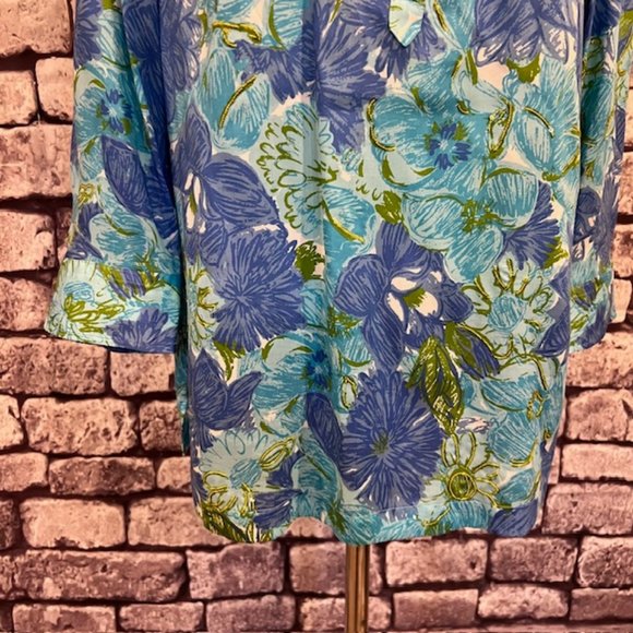 Talbots Blue, White & Green 3/4 Sleeve Blouse Size M - Picture 3 of 9